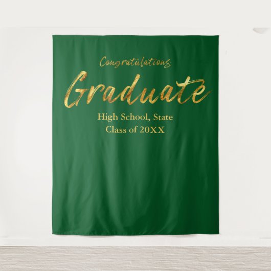 Tenture Green Gold Script Félicitations Diplômé (Devant)