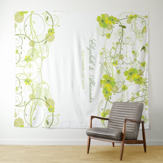 Tenture Green Hibiscus & Swallows Floral Wedding Backdrop (En situation (horizontale))