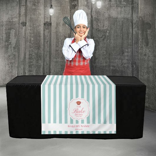 Tenture Green Stripes Logo Table Pop Up Shop Vendor Runner