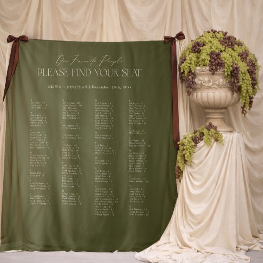 Tenture Green Wedding Seating Chart Alphabetical Fabric