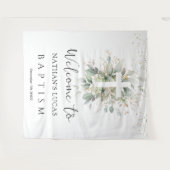 Tenture Greenery Foliage Cross Baby Baptism  (Devant (Horizontal))