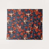 Tenture Grenade et colibris/feuilles bleus sur noir (Devant (Horizontal))