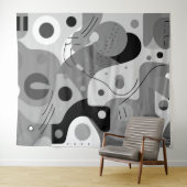 Tenture Gris blanc noir, formes blanches design moderne (En situation (horizontale))