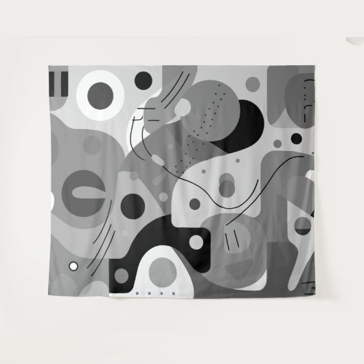 Tenture Gris blanc noir, formes blanches design moderne (Devant (Horizontal))