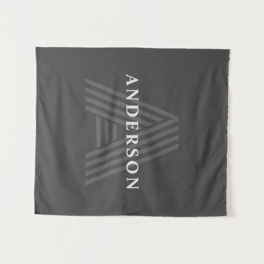 Tenture Gris foncé Rétro Moderne Monogramme Nom (Devant (Horizontal))