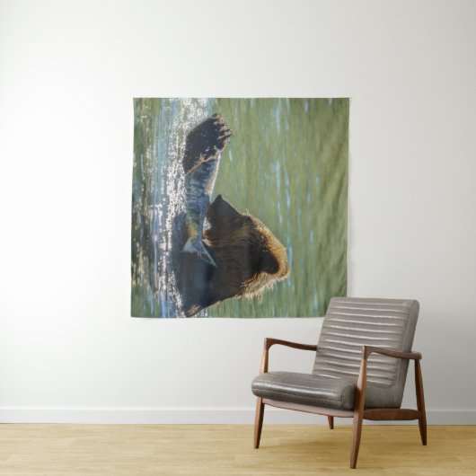 Tenture Grizzly Bear A Pris Un Saumon (En situation (horizontale))