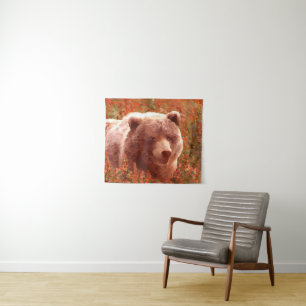 Tenture Grizzly Bear Cub dans Fireweed Peinture Art de la