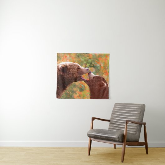 Tenture Grizzly Bear Maman et Cub Peinture Faune Art (En situation (horizontale))