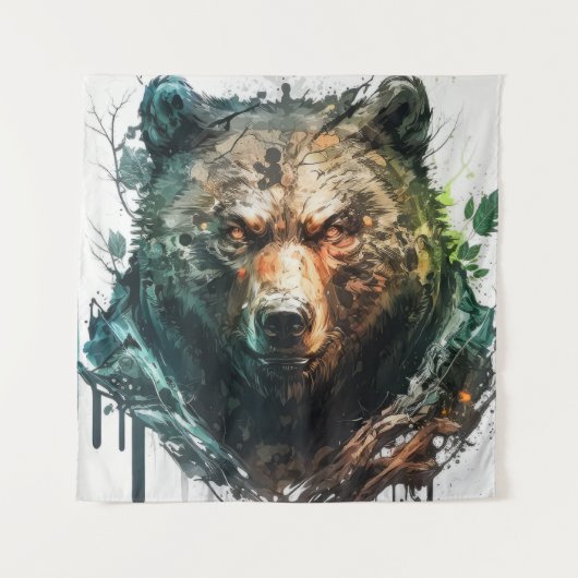 Tenture Grizzly Oear Portrait Animal Peinture Faune Art (Devant)