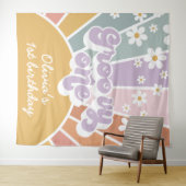 Tenture Groovy One Retro Sunshine Rainbow Daisy (En situation (horizontale))