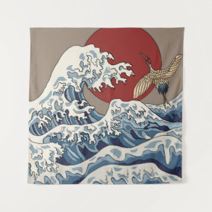 Tenture Grue et illustration de vague japonaise C traditio
