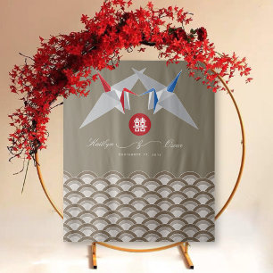 Tenture Grues en papier rouge et bleu Origami Mariage chin