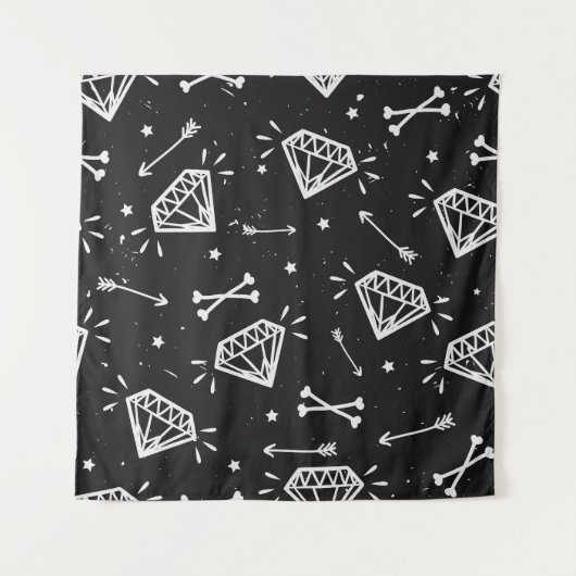 Tenture Grunge rock : diamants, os motif. (Devant)