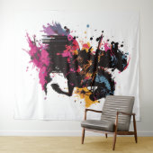 Tenture Guerrier équitation cheval en aquarelle (En situation (horizontale))