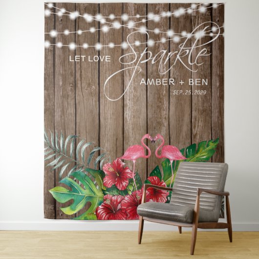 Tenture Guirlande Lumineuse Flamants Roses Tropicale Rusti (En situation)