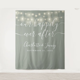 Tenture Guirlande Lumineuse Vert Sauge Toile de Fond pour
