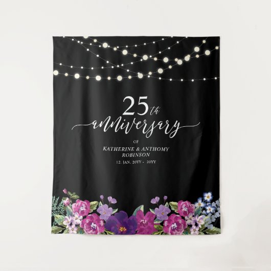 Tenture Guirlandes lumineuses et fleurs 25e anniversaire d (Devant)