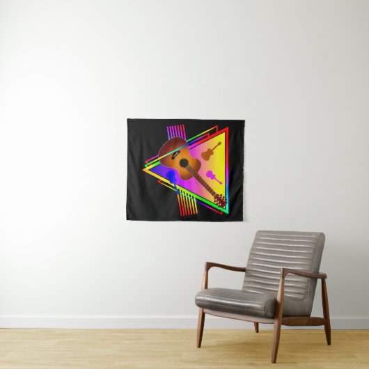 Tenture Guitare colorée rétro (En situation (horizontale))