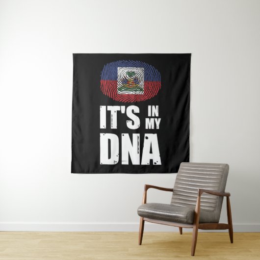 Tenture Haïti c'est dans mon ADN empreintes digitales drap (En situation)