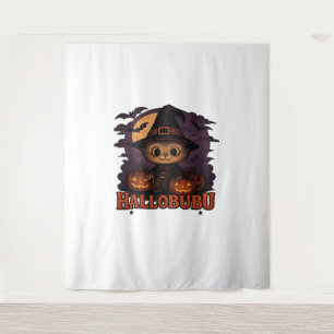 Tenture Hallobubu Halloween mignonne et Éffrayante sorcièr