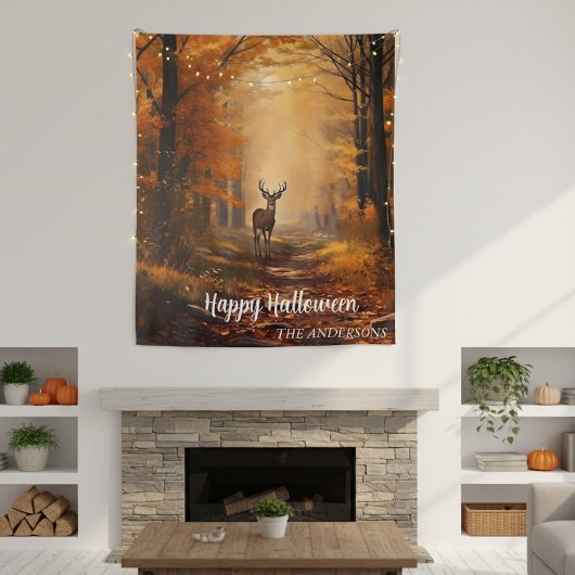 Tenture Halloween automne Thanksgiving Forest Deer
