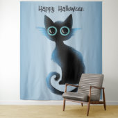 Tenture Halloween Big Eyes Black Blue Evil Chat (En situation)