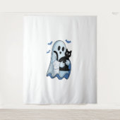 Tenture Halloween bleu Denim Ghost et chat (Devant)