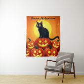 Tenture Halloween chat noir mignon et lanternes Jack (En situation)