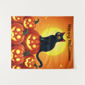 Tenture Halloween chat noir mignon et lanternes Jack (Devant (Horizontal))