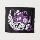 Tenture Halloween Croissant Lune crâne de sorcière (Devant (Horizontal))