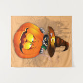 Tenture Halloween Cute Kitty Witch et ami Citrouille (Devant (Horizontal))
