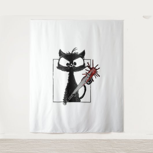 Tenture Halloween de baseball de chat noir (Devant)