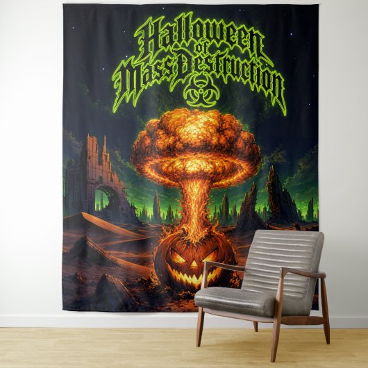 Tenture Halloween de destruction massive Citrouille radioa (En situation)