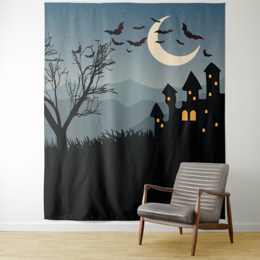 Tenture Halloween éffrayant avec maison hantée (En situation)