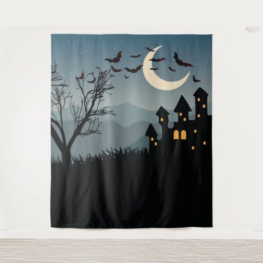 Tenture Halloween éffrayant avec maison hantée (Devant)
