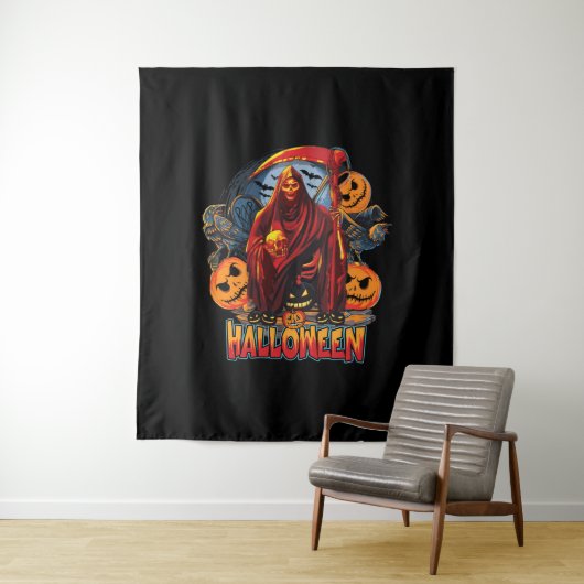 Tenture Halloween Evil skeleton, Pumpkin (En situation)