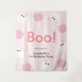 Tenture Halloween Fille Fantôme Citrouille rose Anniversai (Devant)