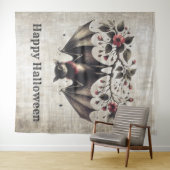 Tenture Halloween Fleurs roses mal chauve Feuilles verts c (En situation (horizontale))