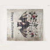 Tenture Halloween Fleurs roses mal chauve Feuilles verts c (Devant (Horizontal))