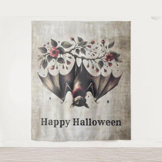 Tenture Halloween Fleurs roses mal chauve Feuilles verts c (Devant)