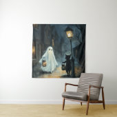 Tenture Halloween Ghost et Rencontre de chat (En situation)