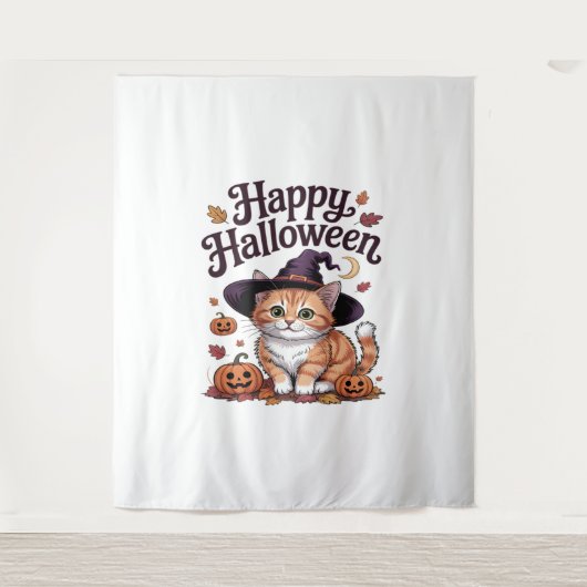 Tenture Halloween heureux Citrouille de chat (Devant)
