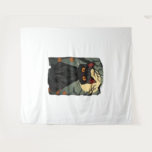 Tenture Halloween mystique Chat Noir Art - Feline Éffrayan (Devant (Horizontal))