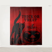 Tenture Halloween Parti mal noir Chat Citrouille rouge peu (Devant)