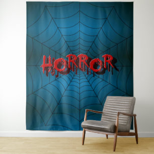 Tenture Halloween Party Red Horror Spider Web Blue Effraye