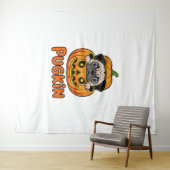 Tenture Halloween Pugkin, chien Citrouille Carlin (En situation (horizontale))