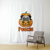 Tenture Halloween Pugkin, chien Citrouille Carlin (En situation)