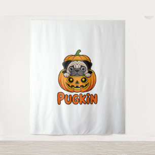 Tenture Halloween Pugkin, chien Citrouille Carlin
