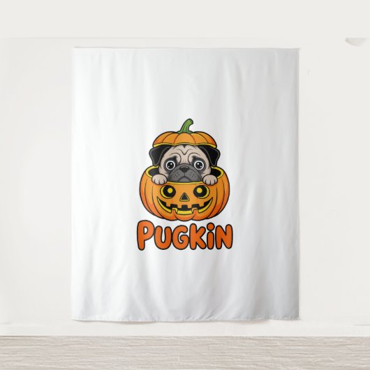 Tenture Halloween Pugkin, chien Citrouille Carlin (Devant)
