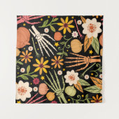 Tenture Halloween seamless pattern with bones and floral e (Devant (Horizontal))